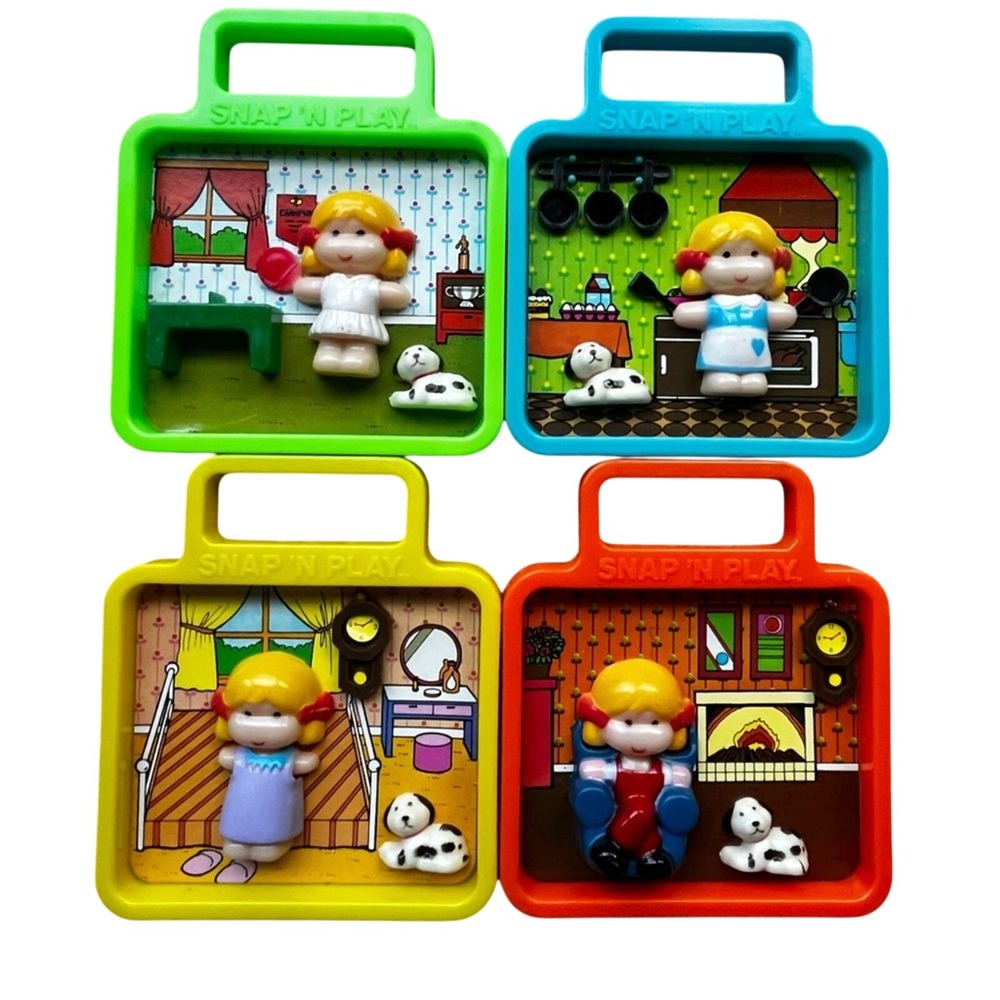 Vintage 1980 Nasta SNAP 'N PLAY Little Girl ‎ & Puppy Travel Edition 4 Piece Set